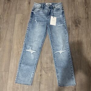 Trendy Light Blue Straight Leg Jeans